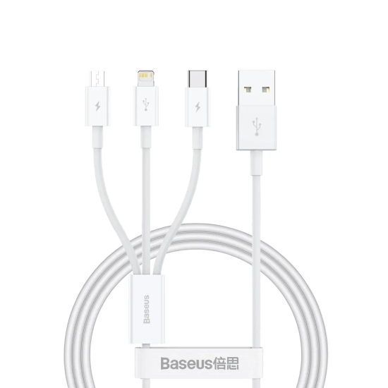 Kabel Baseus Superior 3w1 USB-A 3,5A 1 m biały