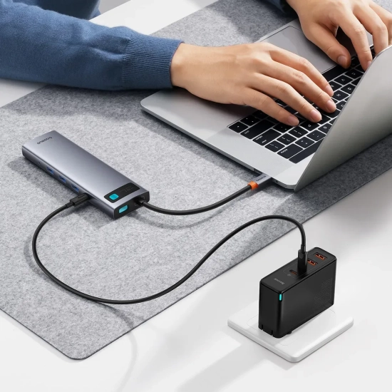 Hub USB-C Baseus Metal Gleam 11w1 HDMI VGA RJ45 szary