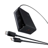 Czarna ładowarka biurkowa Baseus Digital GaN 240 W z ekranem, portami USB-C, USB-A i wyjściem DC.