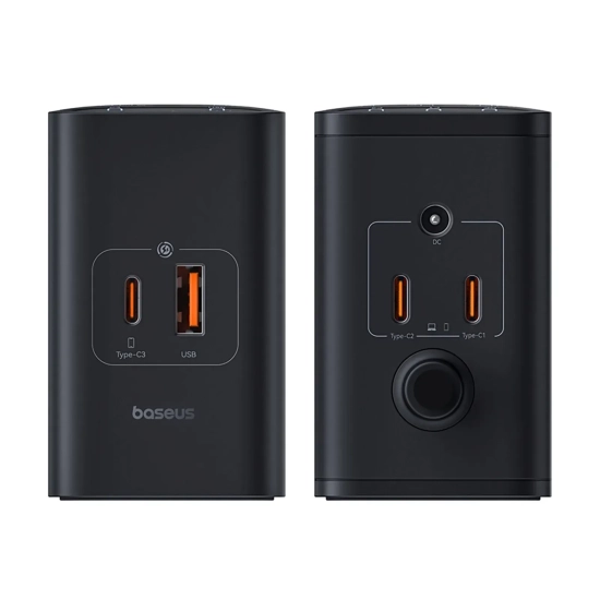 Ładowarka sieciowa USB-A USB-C GaN 240W z kablem zasilającym - czarna