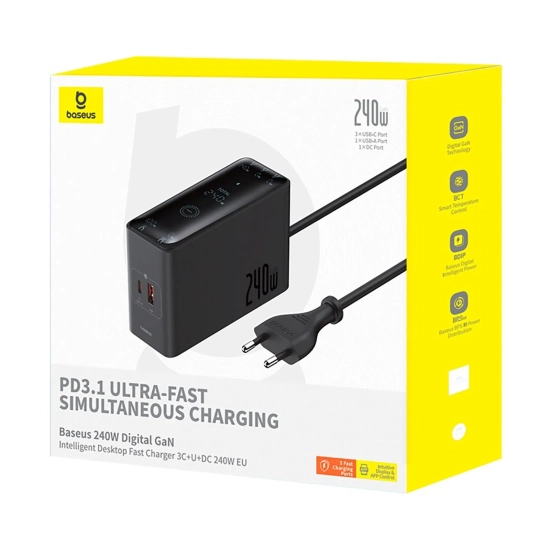 Baseus Ładowarka biurkowa Digital GaN 240 W 3x USB-C USB-A