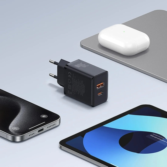 Baseus Cube Pro ładowarka sieciowa 30 W USB-C USB-A czarna