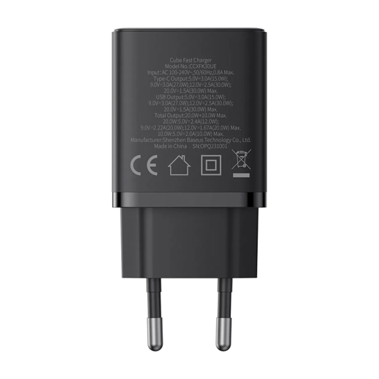 Baseus Cube Pro ładowarka sieciowa 30 W USB-C USB-A czarna