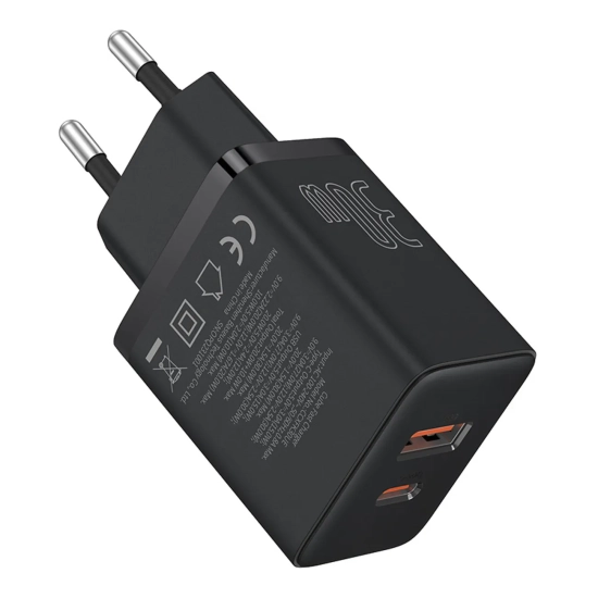 Baseus Cube Pro ładowarka sieciowa 30 W USB-C USB-A czarna