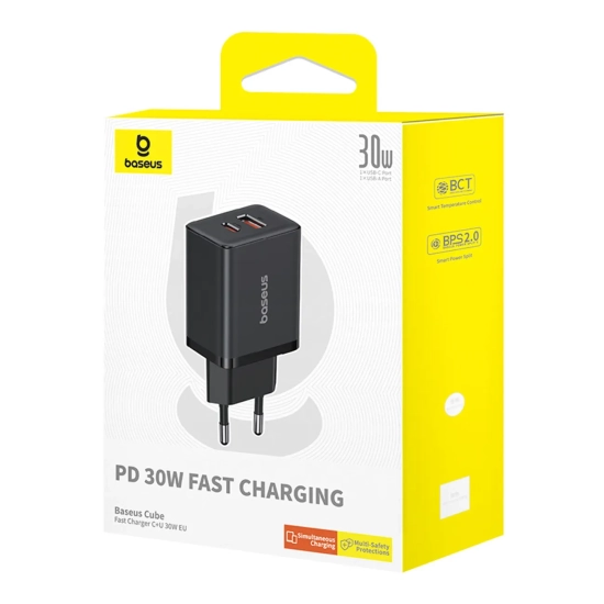 Baseus Cube Pro ładowarka sieciowa 30 W USB-C USB-A czarna