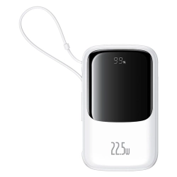 Baseus Qpow Pro+ powerbank 10000mAh 22.5W zwijany kabel biały — wariant produktu marki Baseus, kolor biały, pojemność 10