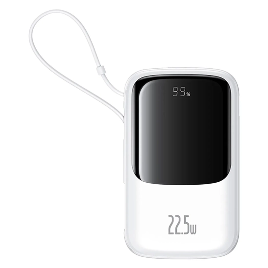 Baseus Qpow Pro+ powerbank 10000mAh 22.5W zwijany kabel biały — wariant produktu marki Baseus, kolor biały, pojemność 10