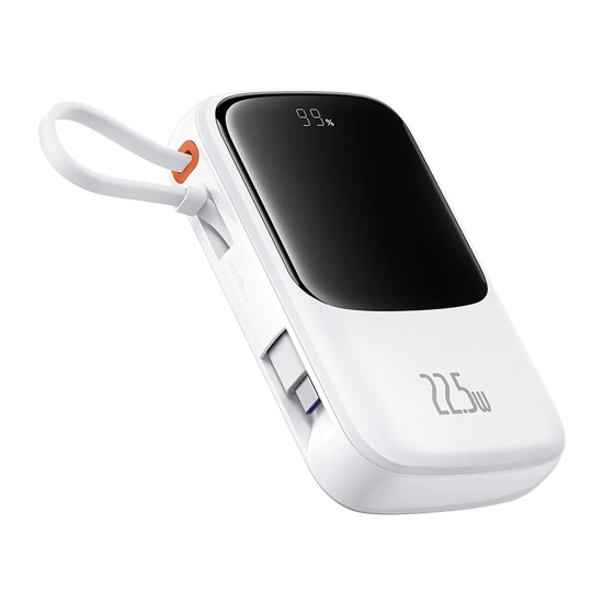 Baseus Qpow Pro+ powerbank 10000 mAh 22.5 W zwijany kabel biały
