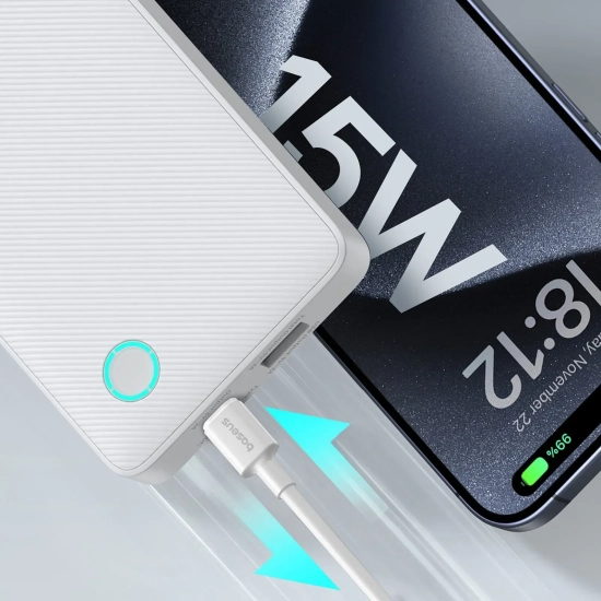 Powerbank 10000mAh 15W Airpow Lite z kablem USB-A - USB-C 30cm - biały