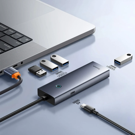Hub USB-A Baseus UltraJoy 4x USB-A 3.0 50 cm szary