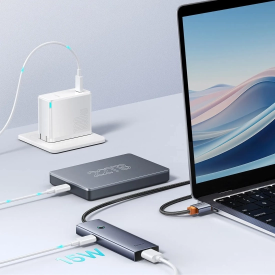 Hub USB-A Baseus UltraJoy 4x USB-A 3.0 50 cm szary