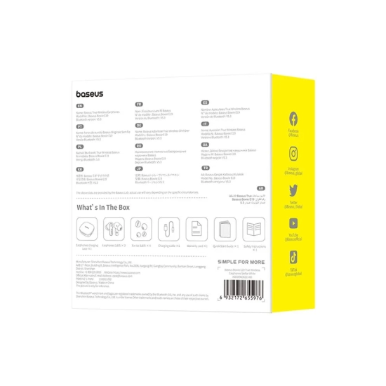 Baseus Słuchawki TWS Bowie E19 Bluetooth 5.3 białe