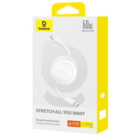 Baseus Kabel Free2Pull Mini USB-C–USB-C 60 W 1 m biały