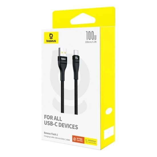 Kabel Baseus Flash 2 USB-A–USB-C 100W 1 m czarny