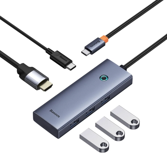 Hub USB-C Baseus UltraJoy 5w1 HDMI 4K 4x USB-A szary