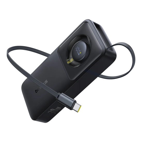 Baseus Free2Pull powerbank 10000mAh 30W zwijany kabel czarny — wariant produktu marki Baseus, kolor czarny, pojemność 10