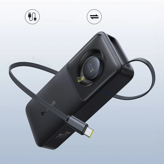 Baseus Free2Pull powerbank 10000 mAh 30 W zwijany kabel czarny
