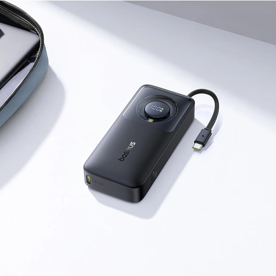 Baseus Free2Pull powerbank 10000 mAh 30 W zwijany kabel czarny