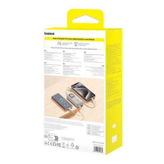 Powerbank Free2Pull 10000mAh 30W z portem USB-C i rozwijanym kablem USB-C