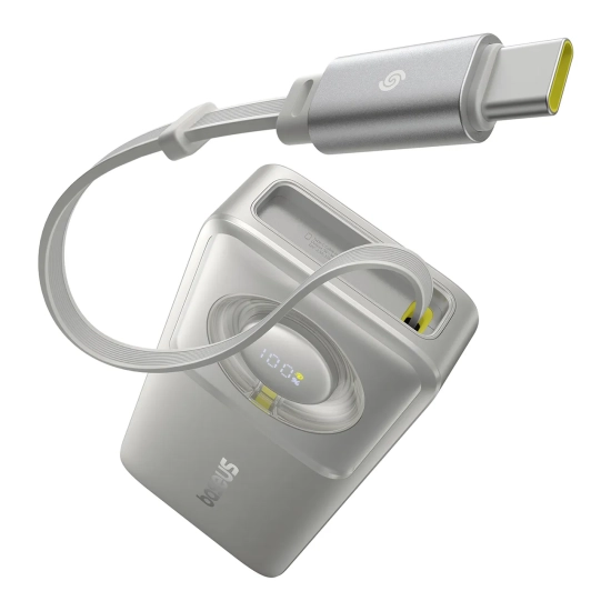 Baseus Free2Pull powerbank 10000 mAh 30 W zwijany kabel szary