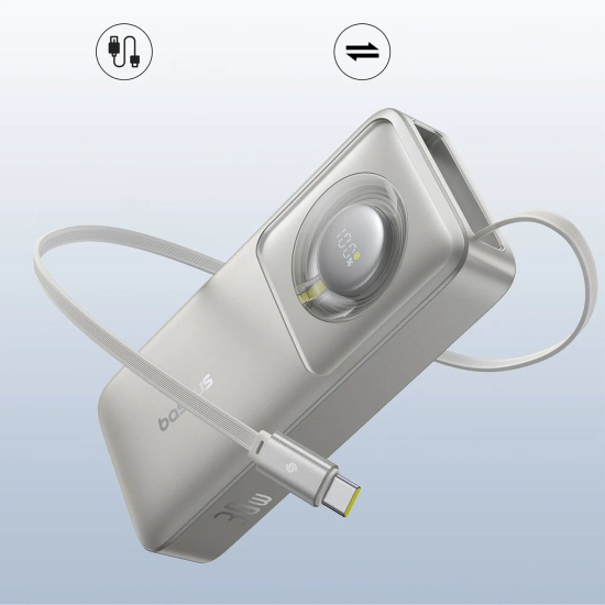 Baseus Free2Pull powerbank 10000 mAh 30 W zwijany kabel szary