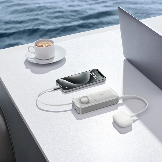 Baseus Free2Pull powerbank 10000 mAh 30 W zwijany kabel szary