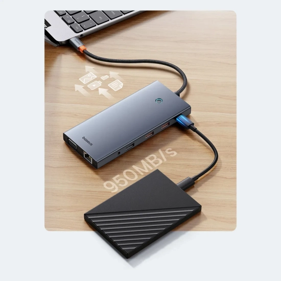 Hub USB-C Baseus PortalJoy 13w1 HDMI DP VGA RJ45 szary