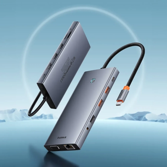 Hub USB-C Baseus PortalJoy 13w1 HDMI DP VGA RJ45 szary