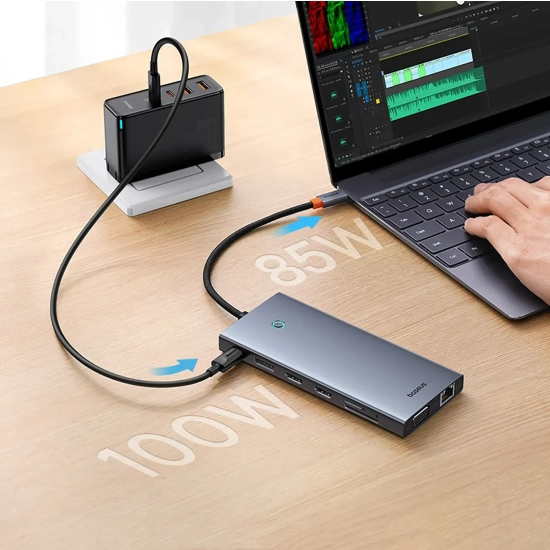 Hub USB-C Baseus PortalJoy 13w1 HDMI DP VGA RJ45 szary