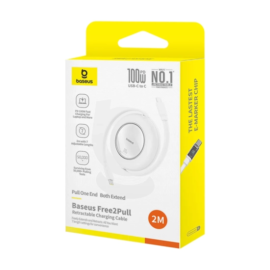 Baseus Free2Pull Mini USB-C – USB-C 100 W 2 m biały