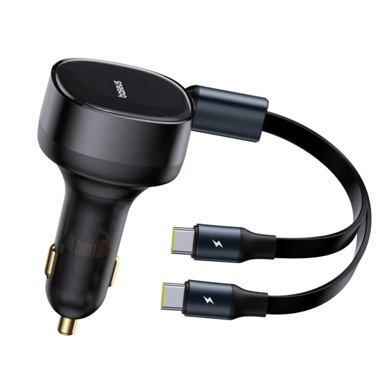Ładowarka samochodowa 2w1 z dwoma przewodami USB-C 33W - czarna