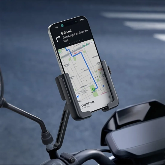 Uchwyt motocyklowy z amortyzacją na telefon do lusterka - czarny