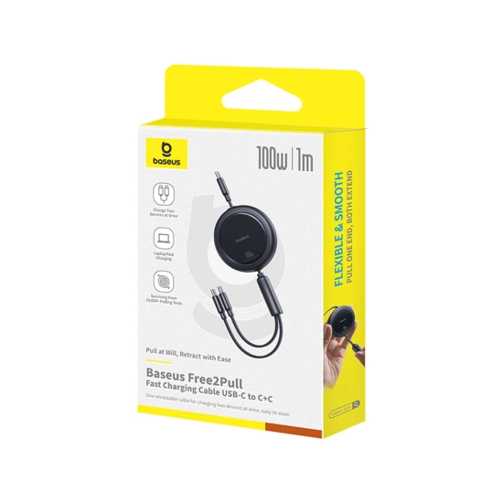 Baseus Bright Mirror Series zwijany USB-C – 2× USB-C 100 W 1 m czarny