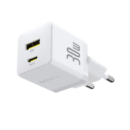 Baseus Palm ładowarka sieciowa 30 W USB-C USB-A biała