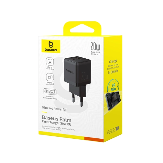 Baseus Palm ładowarka sieciowa 20 W USB-C USB-A czarna