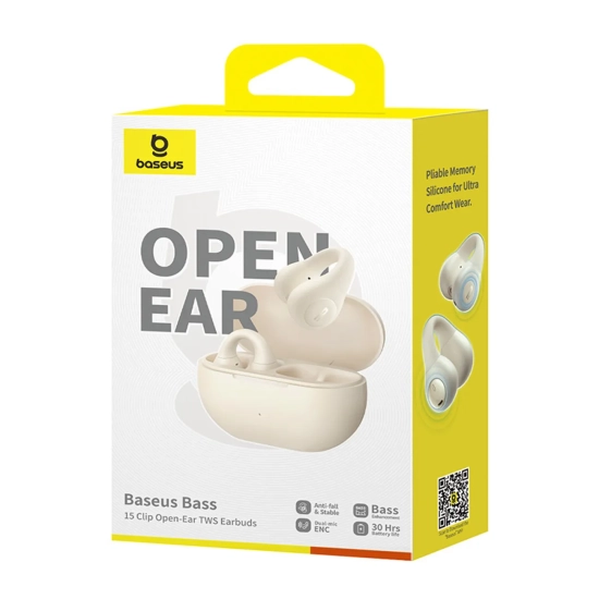 Baseus Słuchawki Bass 15 Clip OWS Bluetooth 5.4 białe + kabel USB-C