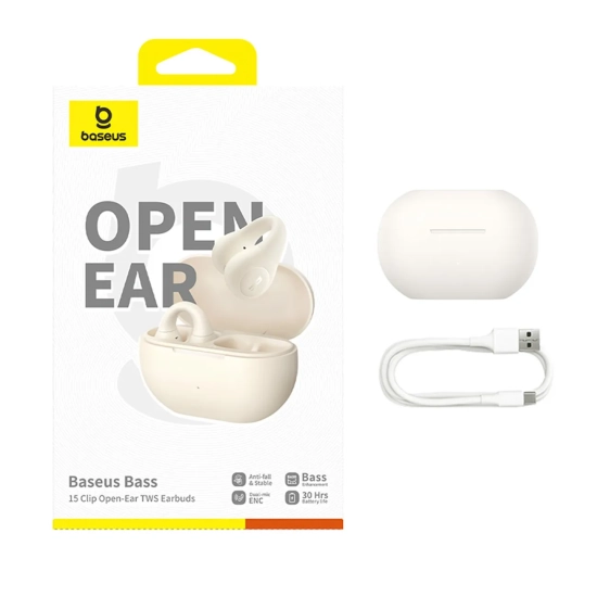 Baseus Słuchawki Bass 15 Clip OWS Bluetooth 5.4 białe + kabel USB-C