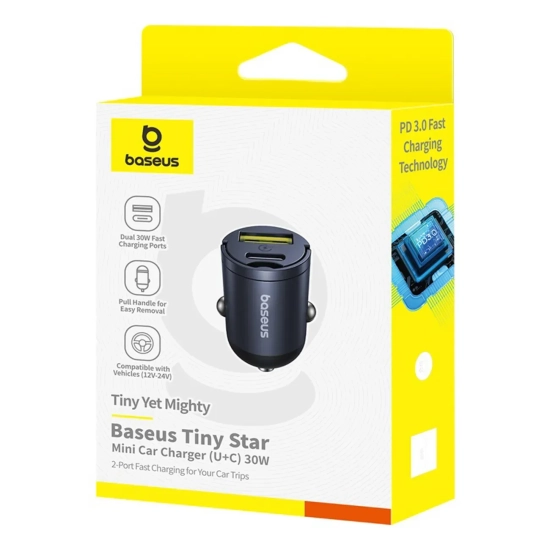 Ładowarka samochodowa USB-A USB-C 30W - czarna