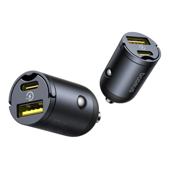 Ładowarka samochodowa USB-A USB-C 30W - czarna