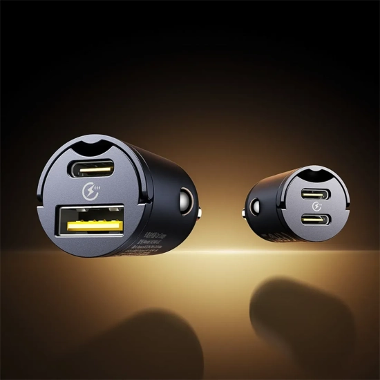 Ładowarka samochodowa USB-A USB-C 30W - czarna