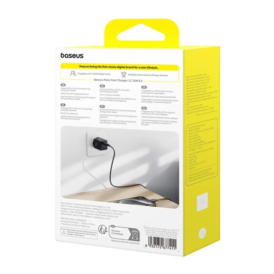 Ładowarka sieciowa Palm 1C 20W z kablem USB-C 60W 1m - czarna
