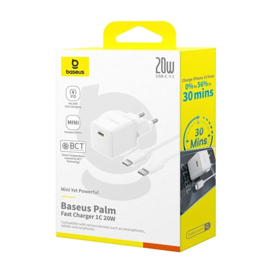 Baseus Ładowarka sieciowa Palm 1C 20 W USB-C z kablem 1 m