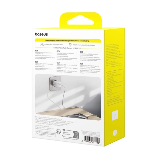 Baseus Ładowarka sieciowa Palm 1C 20 W USB-C z kablem 1 m