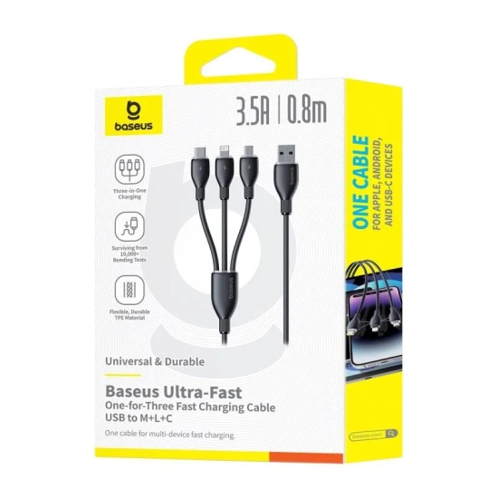 Baseus Kabel P10376303121-01 USB-A–Micro USB/Lightning/USB-C 0,8 m czarny