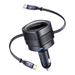 Baseus Enjoyment Max ładowarka samochodowa 60W zwijany kabel czarna — wariant produktu marki Baseus, kolor czarny, moc d