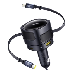 Ładowarka samochodowa USB-C z kablem USB-C iPhone Lightning 90W - czarna