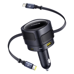 Baseus Enjoyment Max ładowarka samochodowa 90W zwijany kabel czarna — wariant produktu marki Baseus, kolor czarny, moc d