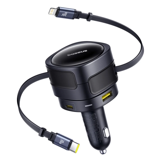 Baseus Enjoyment Max ładowarka samochodowa 90W zwijany kabel czarna — wariant produktu marki Baseus, kolor czarny, moc d