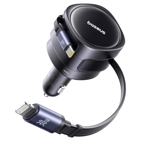 Ładowarka samochodowa ze zwijanymi kablami USB-C iPhone Lightning 60W