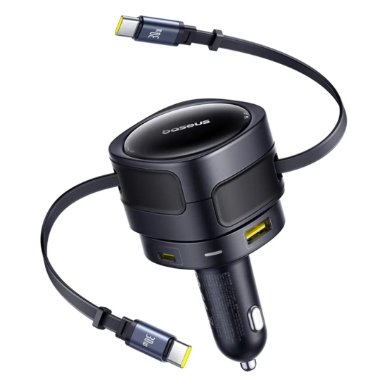 Ładowarka samochodowa ze zwijanymi kablami USB-C USB-A 90W